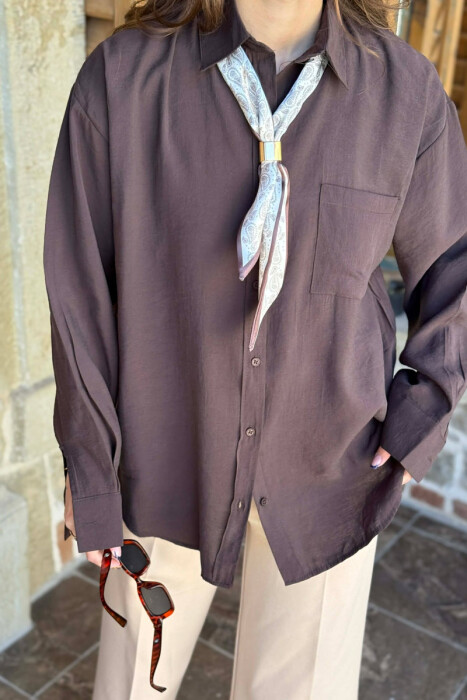 ONE COLOR SCARF DETAIL WOMAN SHIRT BROWN/KAFE - 4