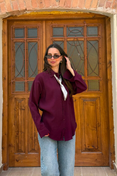 ONE COLOR SCARF DETAIL WOMAN SHIRT BURGUNDY/VISHNJE - 1