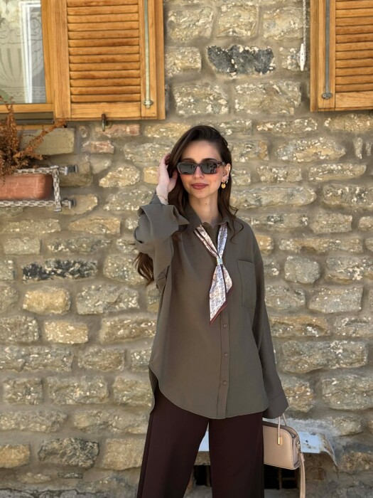 ONE COLOR SCARF DETAIL WOMAN SHIRT GREEN/JESHILE 