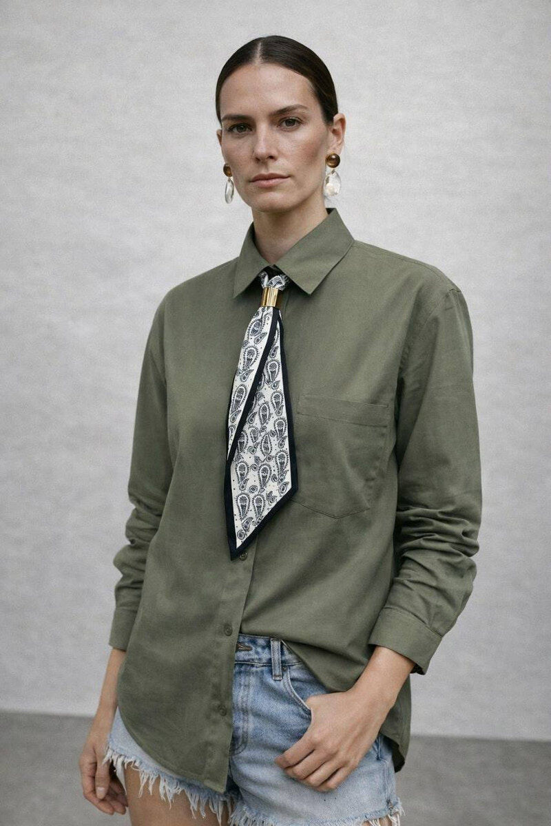 ONE COLOR SCARF DETAIL WOMAN SHIRT GREEN/JESHILE - 5