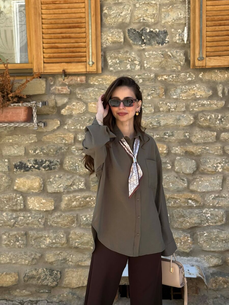 ONE COLOR SCARF DETAIL WOMAN SHIRT GREEN/JESHILE - 1