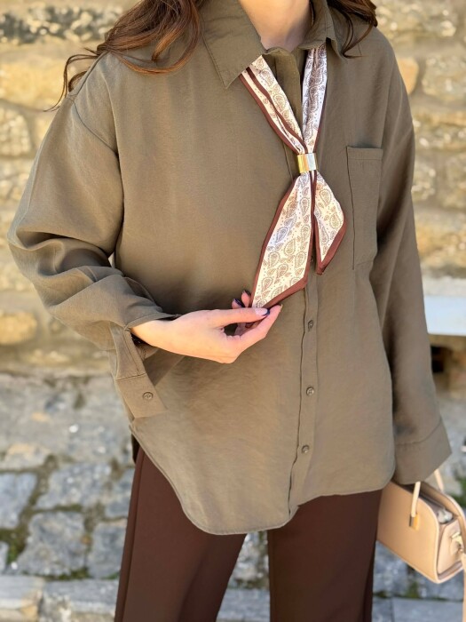 ONE COLOR SCARF DETAIL WOMAN SHIRT GREEN/JESHILE - 3