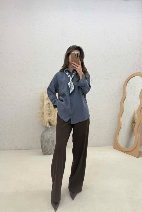 ONE COLOR SCARF DETAIL WOMAN SHIRT GREY/GRI 