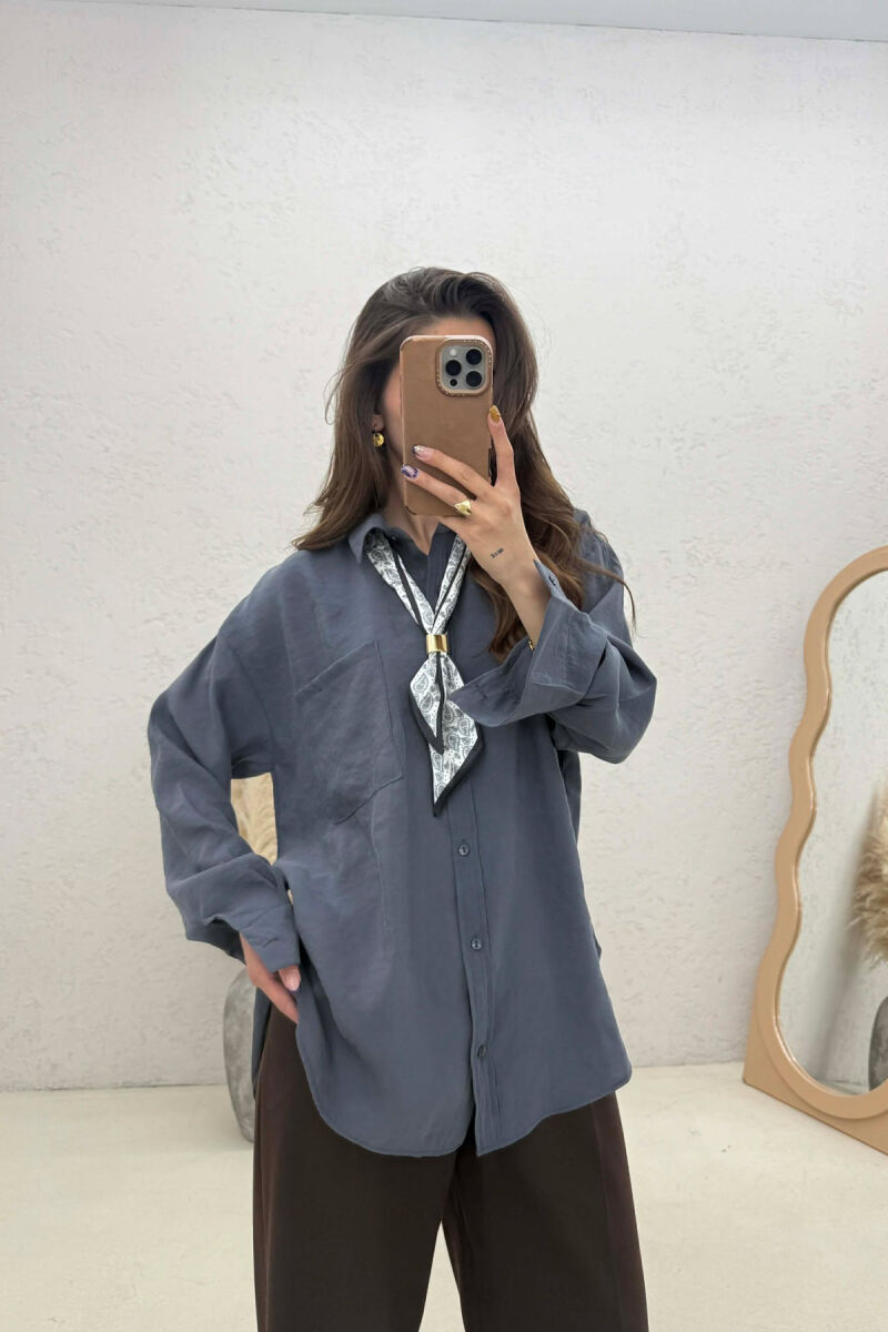 ONE COLOR SCARF DETAIL WOMAN SHIRT GREY/GRI - 2