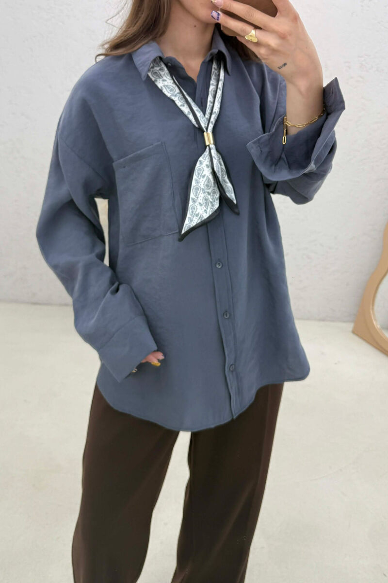 ONE COLOR SCARF DETAIL WOMAN SHIRT GREY/GRI - 3