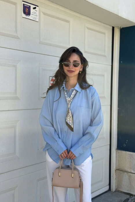 ONE COLOR SCARF DETAIL WOMAN SHIRT LIGHTBLUE/BZ 