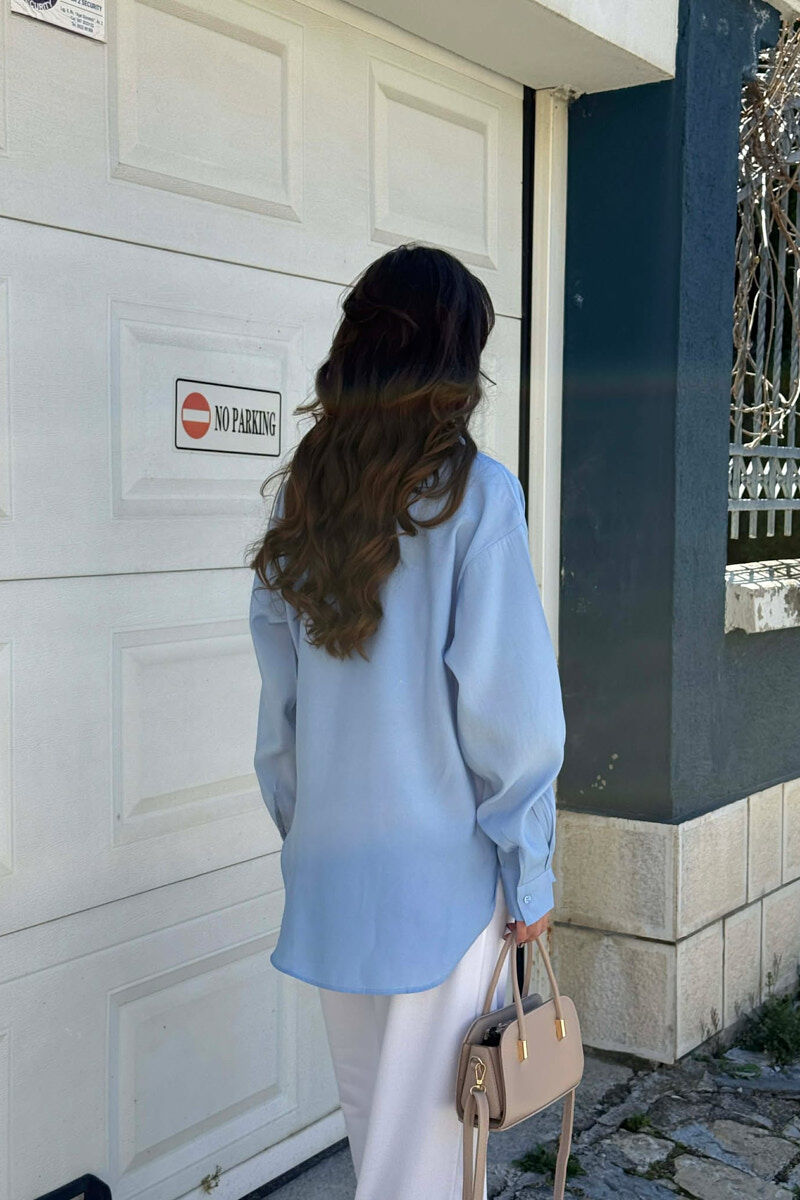 ONE COLOR SCARF DETAIL WOMAN SHIRT LIGHTBLUE/BZ - 5