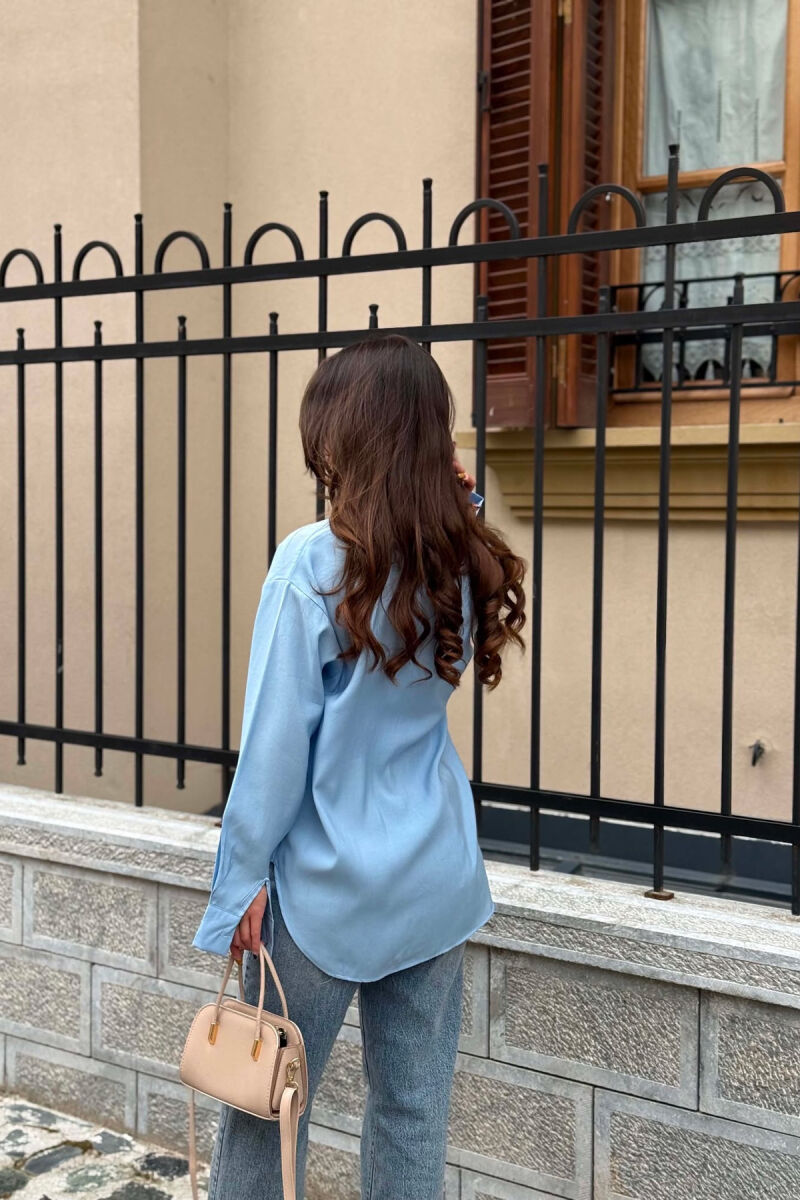 ONE COLOR SCARF DETAIL WOMAN SHIRT LIGHTBLUE/BZ - 5
