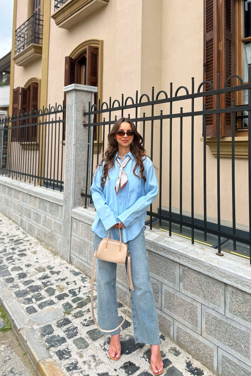 ONE COLOR SCARF DETAIL WOMAN SHIRT LIGHTBLUE/BZ - 7