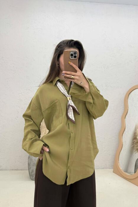 ONE COLOR SCARF DETAIL WOMAN SHIRT OLIVE/ULLI 
