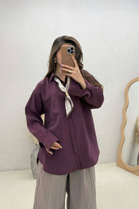 ONE COLOR SCARF DETAIL WOMAN SHIRT PURPLE/LEJLA - 1