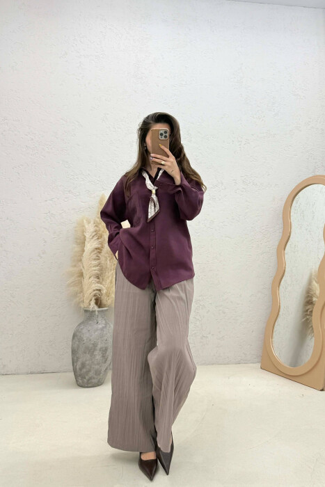ONE COLOR SCARF DETAIL WOMAN SHIRT PURPLE/LEJLA - 4