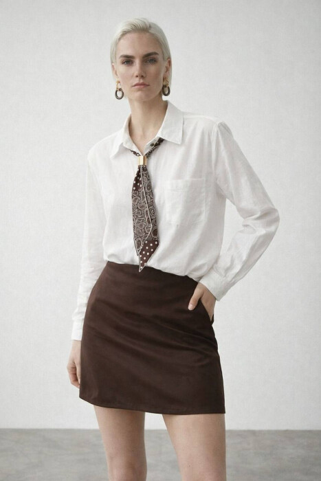 ONE COLOR SCARF DETAIL WOMAN SHIRT WHITE-E BARDHE - 8