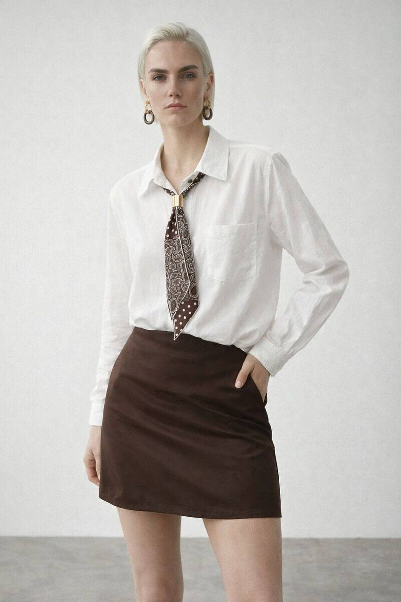 ONE COLOR SCARF DETAIL WOMAN SHIRT WHITE-E BARDHE - 8