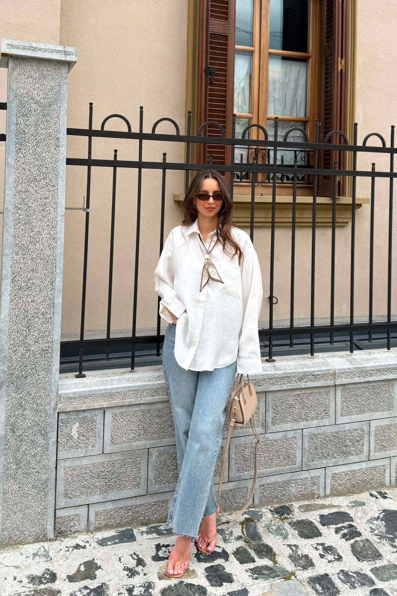 ONE COLOR SCARF DETAIL WOMAN SHIRT WHITE-E BARDHE - 7
