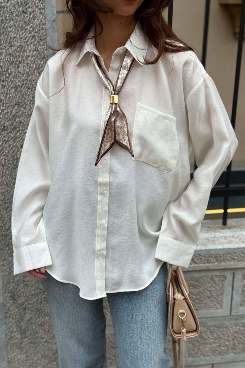 ONE COLOR SCARF DETAIL WOMAN SHIRT WHITE-E BARDHE - 9