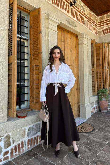 ONE COLOR SCARF DETAIL WOMAN SKIRT BROWN/KAFE 