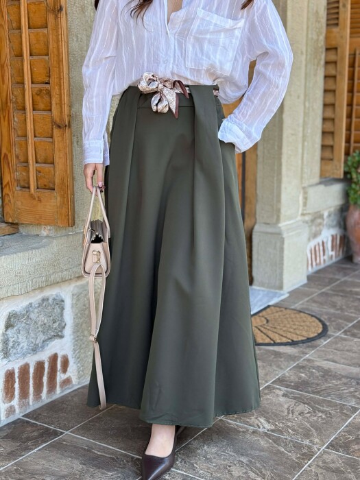 ONE COLOR SCARF DETAIL WOMAN SKIRT GREEN/JESHILE - 2