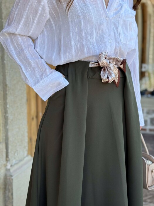 ONE COLOR SCARF DETAIL WOMAN SKIRT GREEN/JESHILE - 3