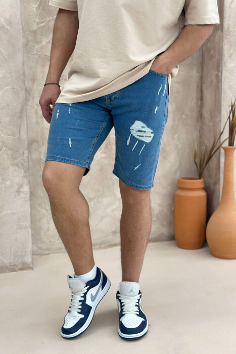 XHINSE TË SHKURTRA ME GËRVISHTJE PËR MESHKUJ NË NGJYRËN BLU - KLAUDIO FASHION