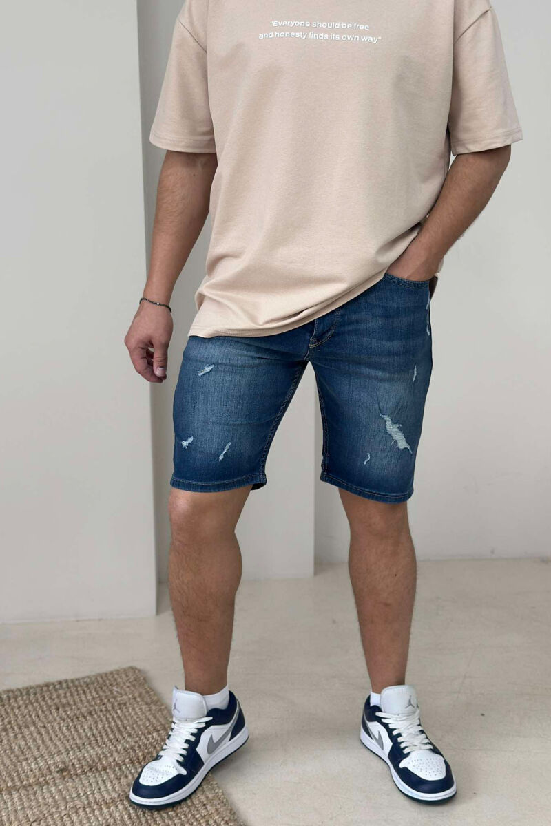ONE COLOR SCRATCHES MEN SHORT PANTS DARK BLUE/BEE - 3