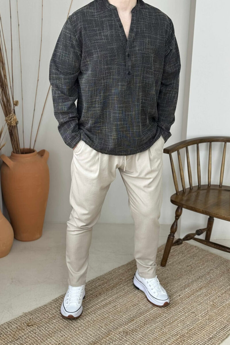 ONE COLOR SEMI ELASTIC WAIST MEN PANTS BEIGE/BEZHE - 1