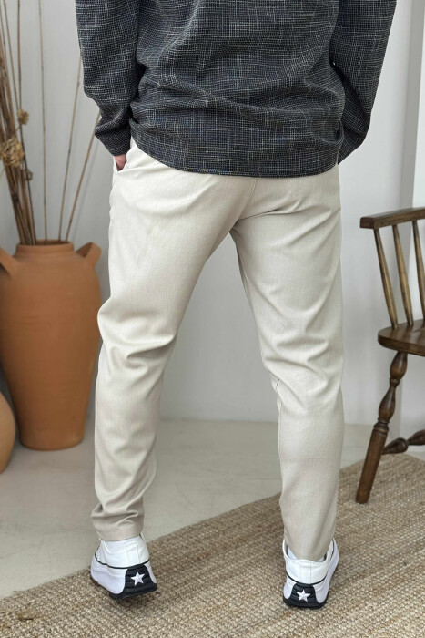 ONE COLOR SEMI ELASTIC WAIST MEN PANTS BEIGE/BEZHE - 5