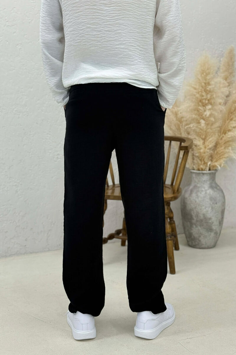ONE COLOR SEMI ELASTIC WAIST MEN PANTS BLACK/ E ZEZE - 3