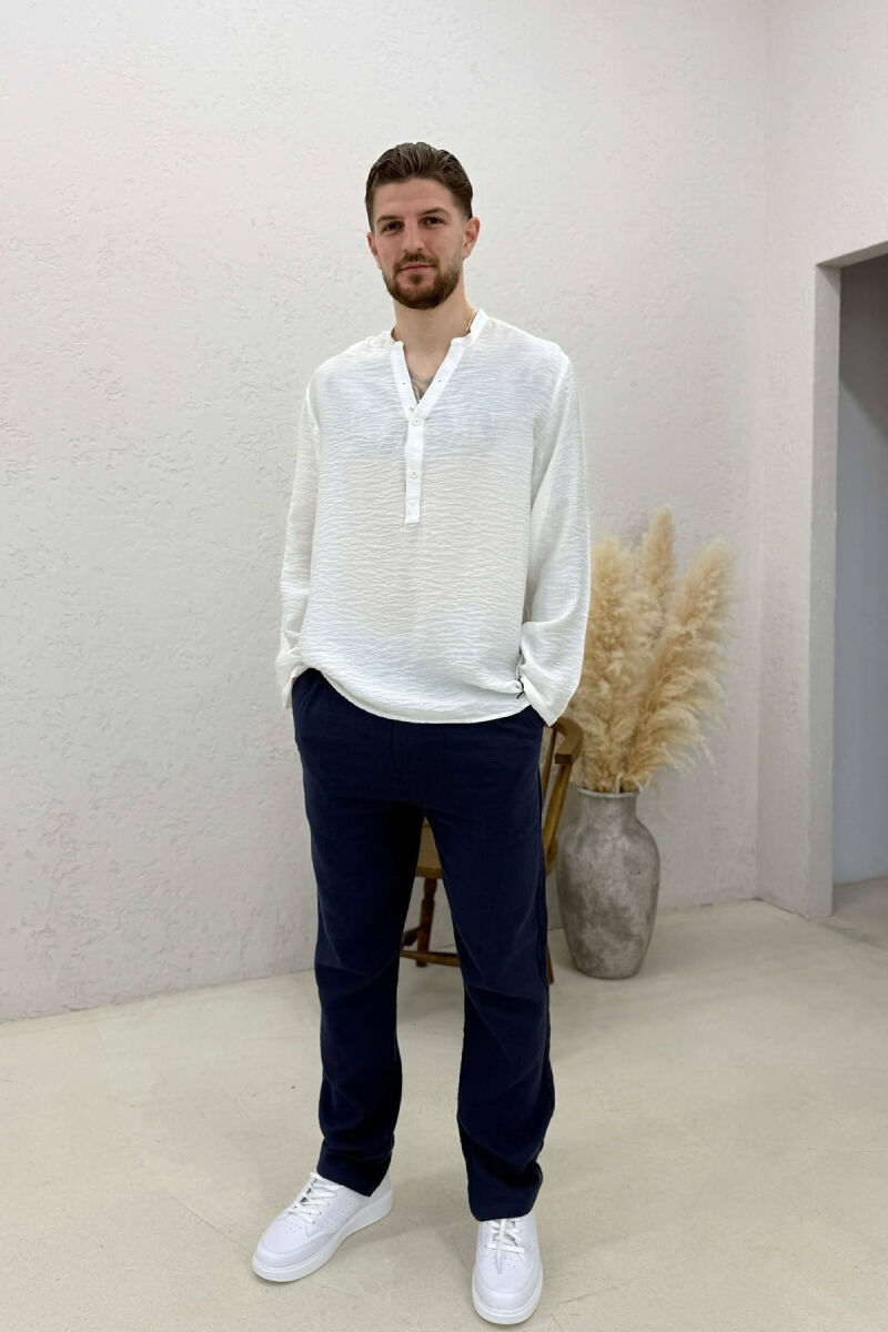 ONE COLOR SEMI ELASTIC WAIST MEN PANTS BLUE/BLU - 3