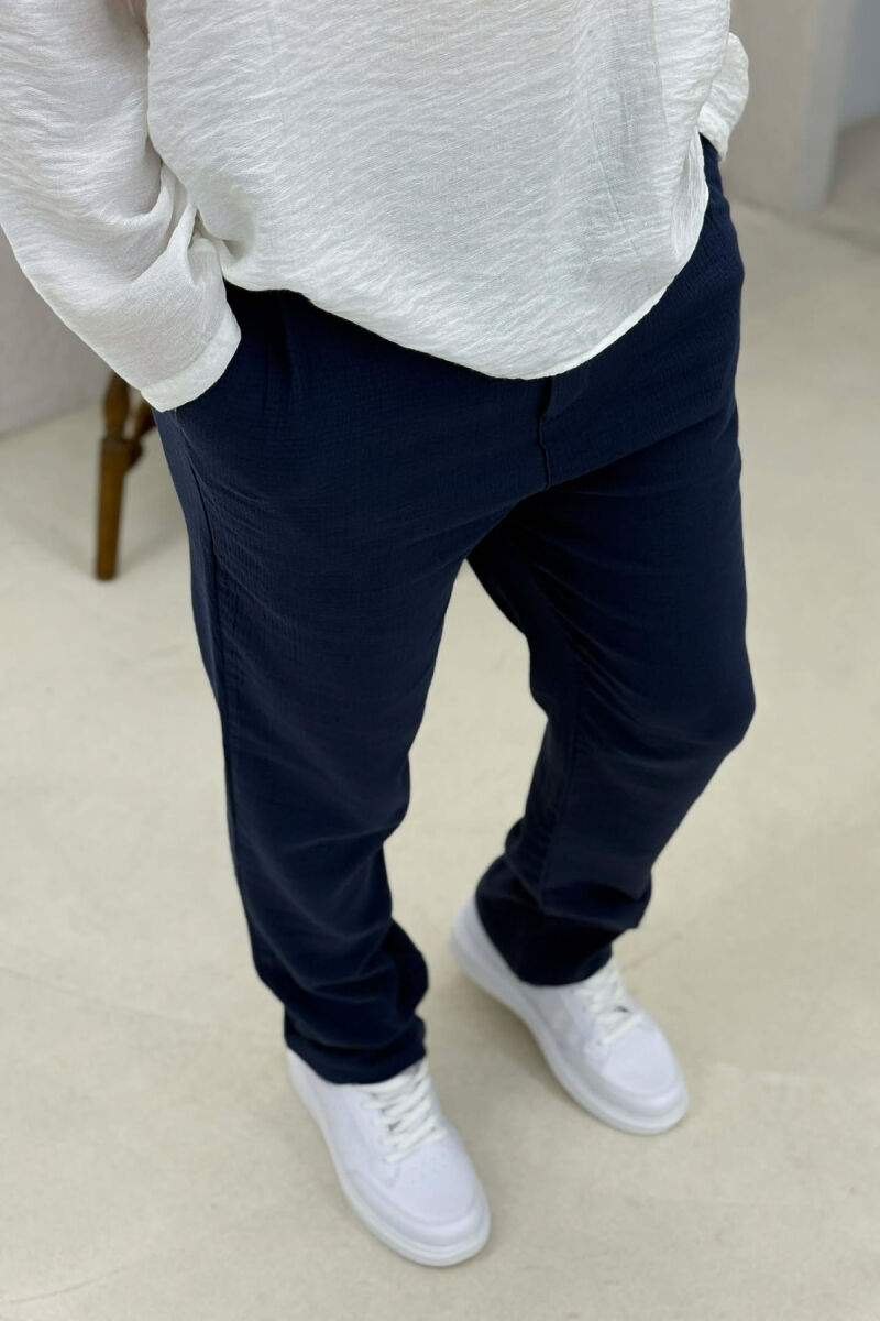 ONE COLOR SEMI ELASTIC WAIST MEN PANTS BLUE/BLU - 5