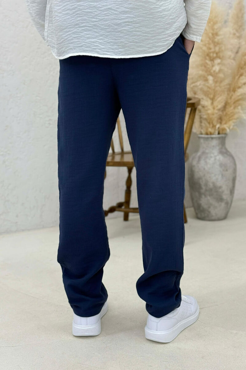 ONE COLOR SEMI ELASTIC WAIST MEN PANTS BLUE/BLU - 2