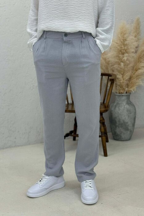 ONE COLOR SEMI ELASTIC WAIST MEN PANTS GREY/GRI 