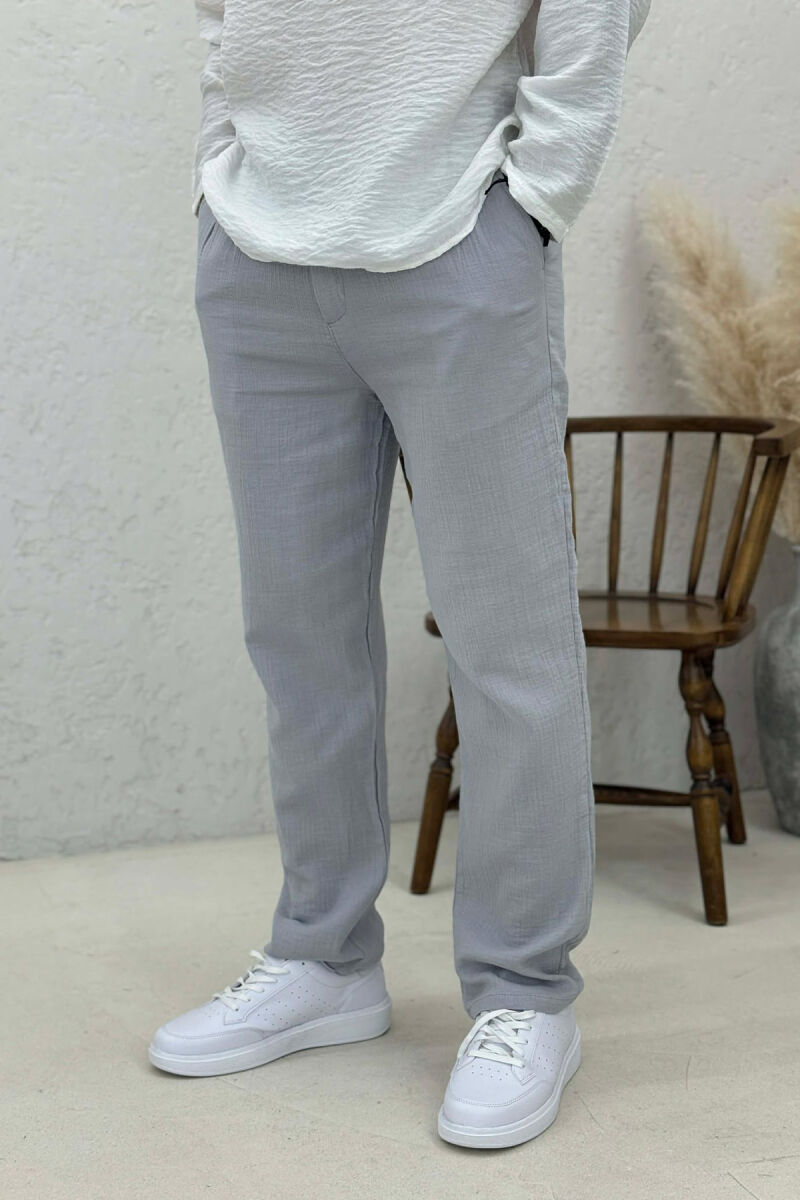 ONE COLOR SEMI ELASTIC WAIST MEN PANTS GREY/GRI - 2