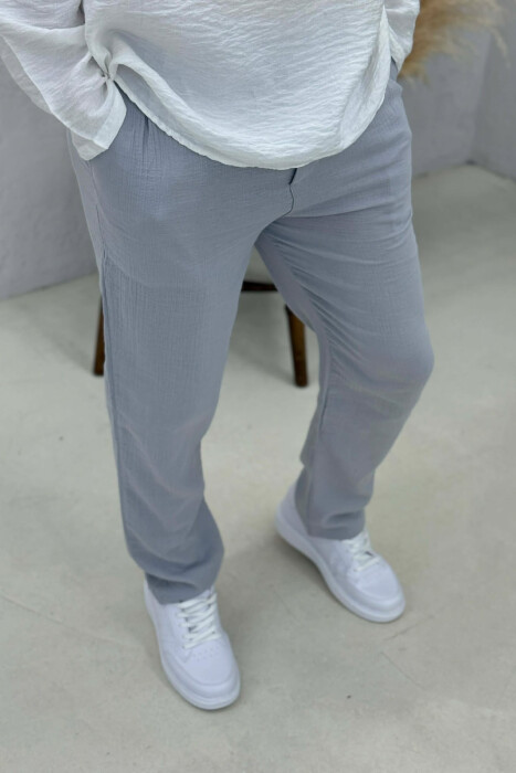 ONE COLOR SEMI ELASTIC WAIST MEN PANTS GREY/GRI - 3