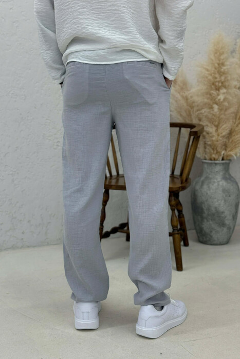 ONE COLOR SEMI ELASTIC WAIST MEN PANTS GREY/GRI - 4
