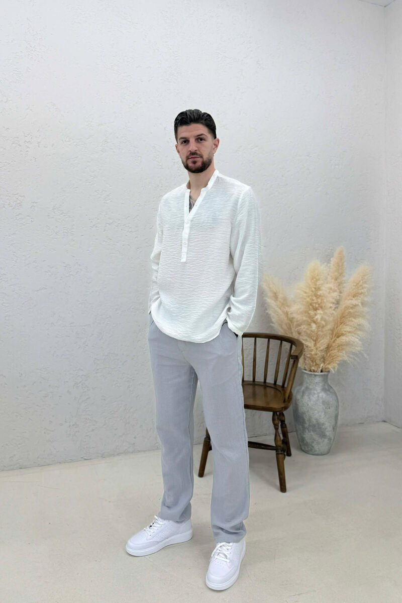 ONE COLOR SEMI ELASTIC WAIST MEN PANTS GREY/GRI - 5