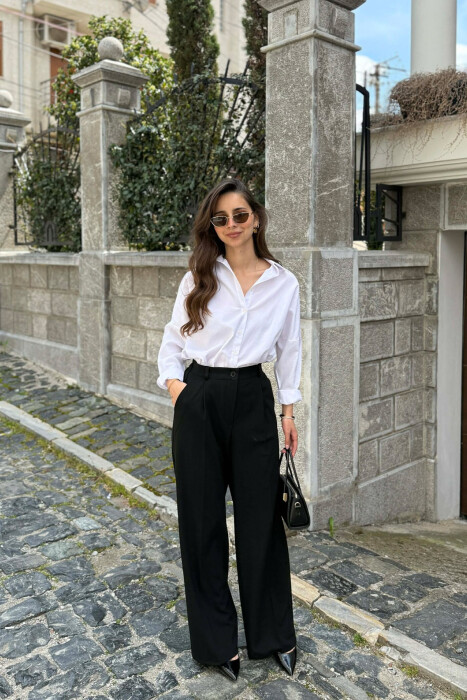 ONE COLOR SEMI ELASTIC WAIST WOMAN TROUSERS BLACK/ E ZEZE - KLAUDIO FASHION