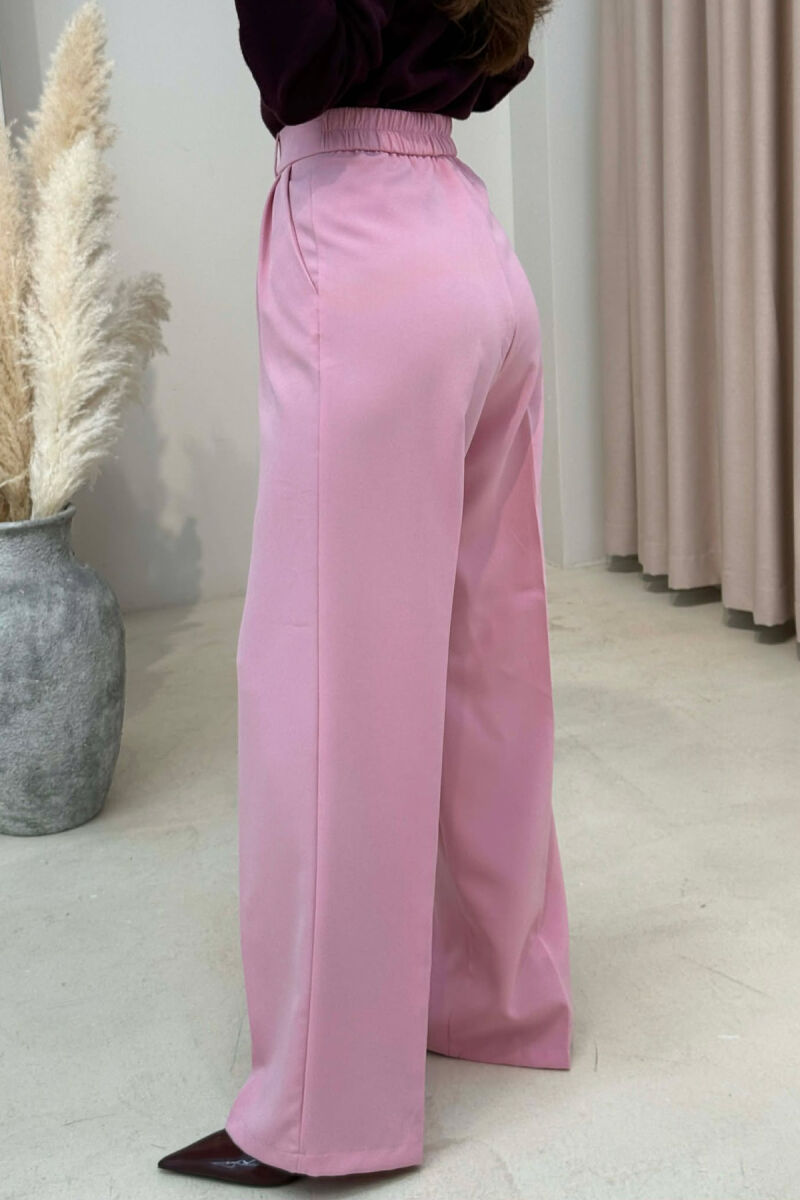 ONE COLOR SEMI ELASTIC WAIST WOMEN TROUSERS BABY PINK/ROZB - 3