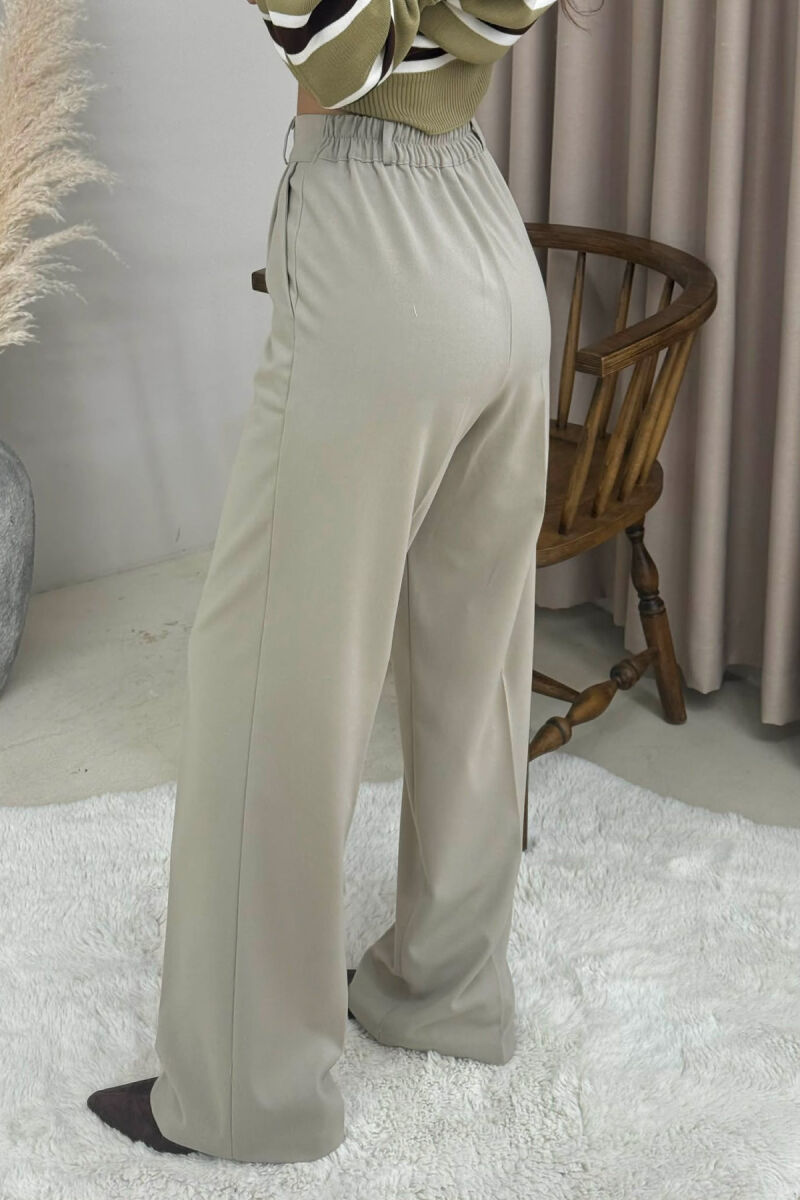 ONE COLOR SEMI ELASTIC WAIST WOMEN TROUSERS BEIGE/BEZHE - 4