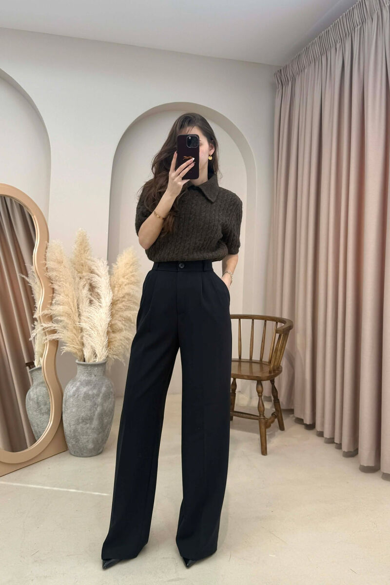 ONE COLOR SEMI ELASTIC WAIST WOMEN TROUSERS BLACK/ E ZEZE - 3