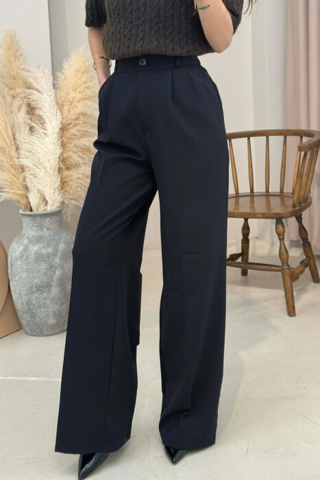 ONE COLOR SEMI ELASTIC WAIST WOMEN TROUSERS BLACK/ E ZEZE - 4