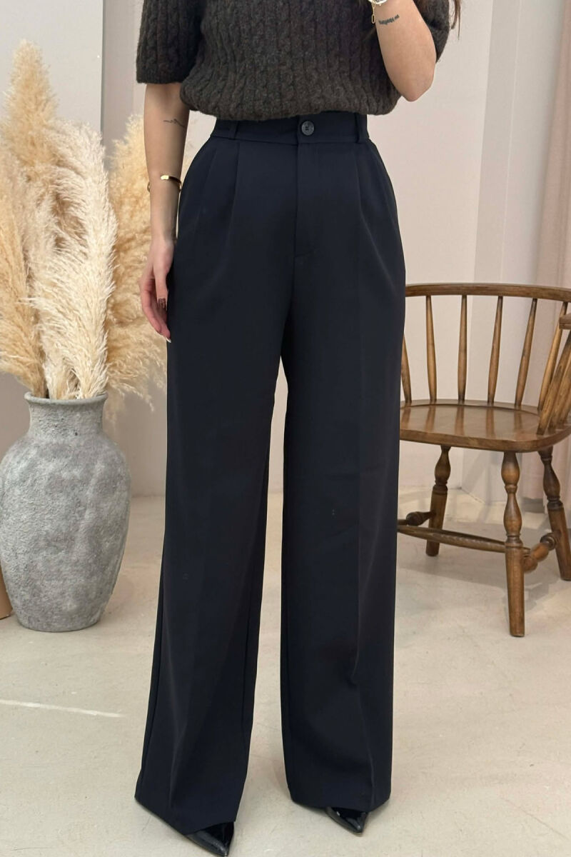 ONE COLOR SEMI ELASTIC WAIST WOMEN TROUSERS BLACK/ E ZEZE - 5