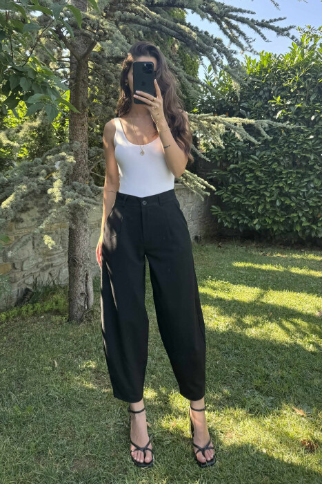 ONE COLOR SEMI ELASTIC WAIST WOMEN TROUSERS BLACK/ E ZEZE - 3