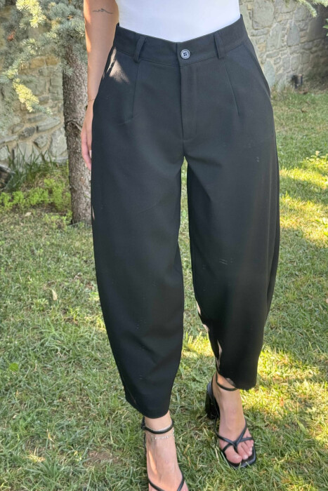 ONE COLOR SEMI ELASTIC WAIST WOMEN TROUSERS BLACK/ E ZEZE - 4