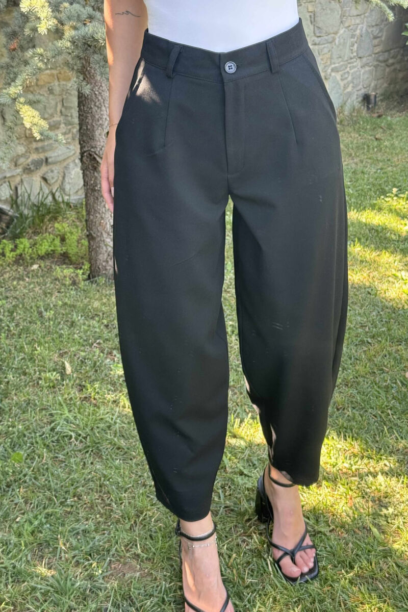 ONE COLOR SEMI ELASTIC WAIST WOMEN TROUSERS BLACK/ E ZEZE - 4