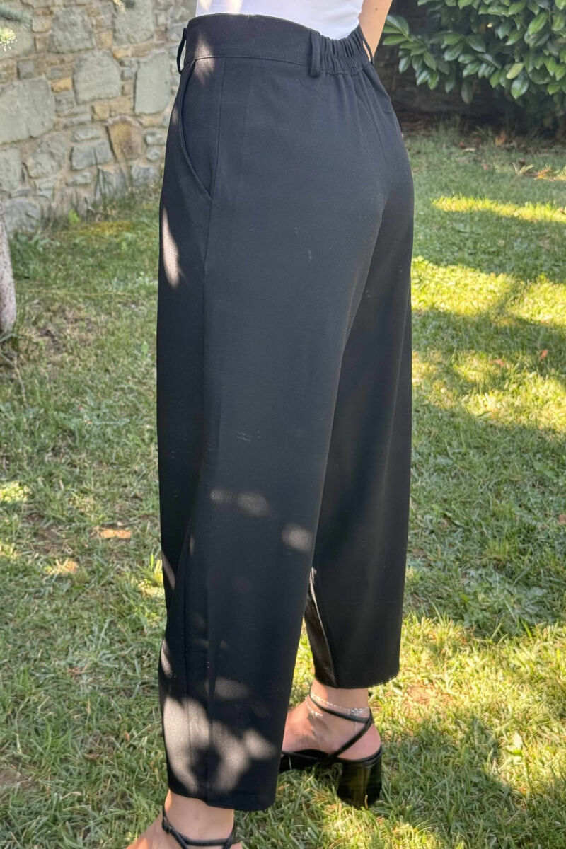 ONE COLOR SEMI ELASTIC WAIST WOMEN TROUSERS BLACK/ E ZEZE - 5