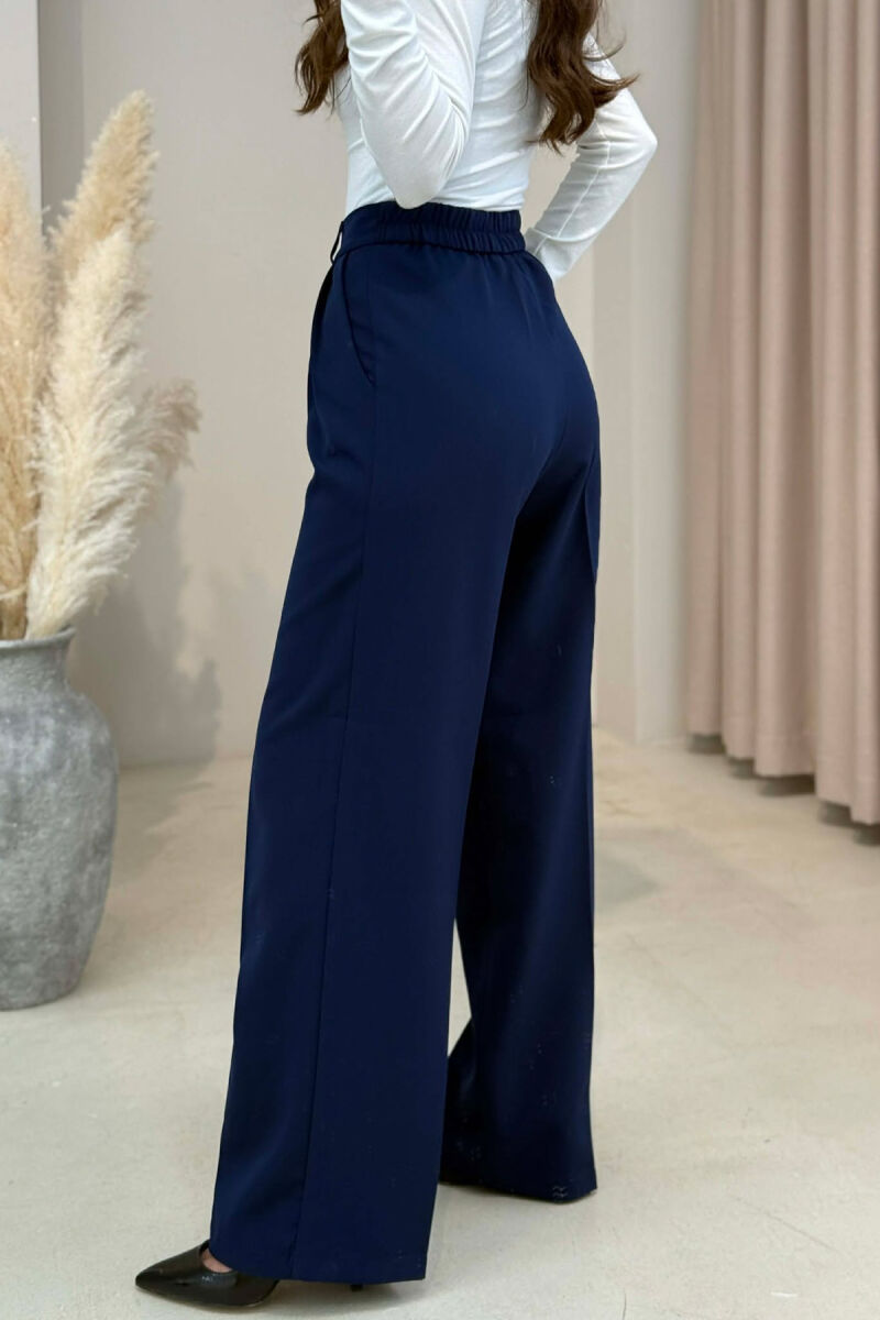 ONE COLOR SEMI ELASTIC WAIST WOMEN TROUSERS BLUE/BLU - 2