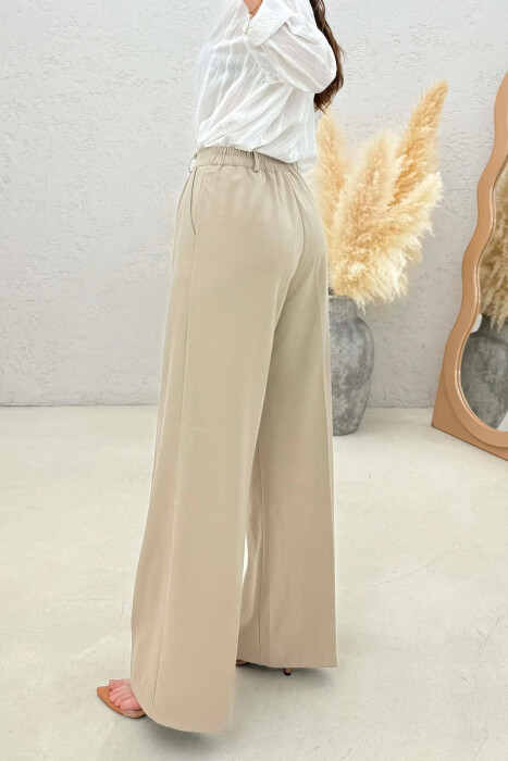 ONE COLOR SEMI ELASTIC WAIST WOMEN TROUSERS DARK BEIGE/BEZHE ERRET - 2