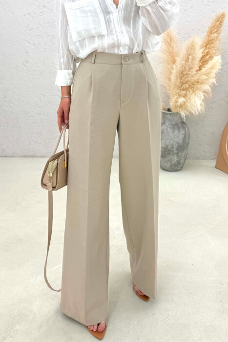 ONE COLOR SEMI ELASTIC WAIST WOMEN TROUSERS DARK BEIGE/BEZHE ERRET - 4