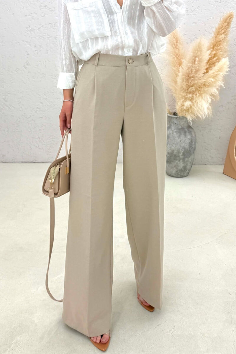ONE COLOR SEMI ELASTIC WAIST WOMEN TROUSERS DARK BEIGE/BEZHE ERRET - 4